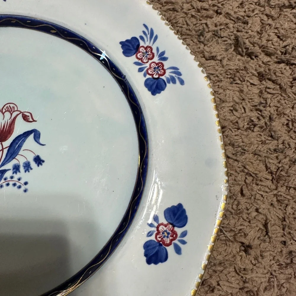 Adams Calyx Ware 2609 Hand Painted Dinner Plate England Floral Cobalt Gold 10